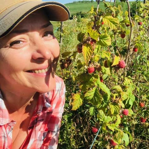 L'agricultrice Florence Morlière dans son champ de fruits rouges